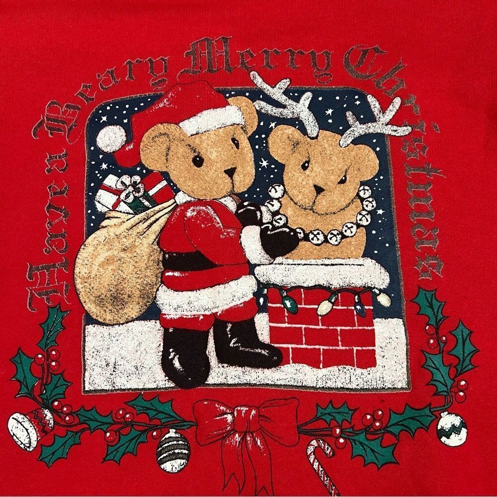 Vintage  Made in USA Hand Painted Beary Christmas Holiday Sweatshirt SZ OSFA - Picture 3 of 12